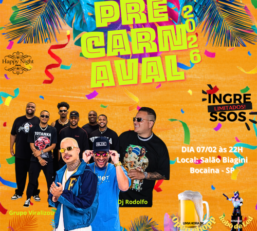 Pré Carnaval 2026, 07 de fevereiro, Salão Biagini em Bocaina
